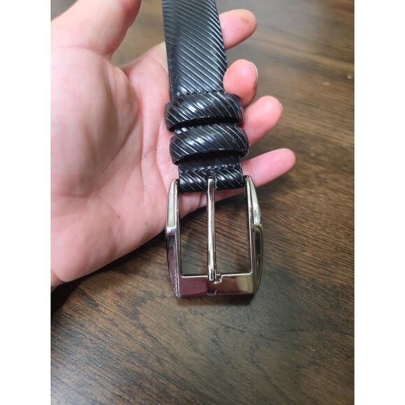 Johnston & Murphy Black Italian Leather Silver Tone Buckle Belt Size 38 75-3361 - Picture 15 of 16